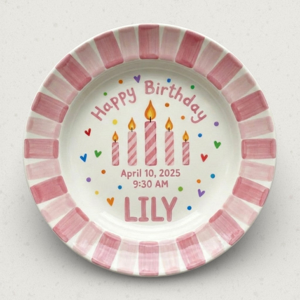 Personalized Girl's Ceramic Birthday Plate - Custom Name & Hand-Painted Floral Keepsake- BCP81
