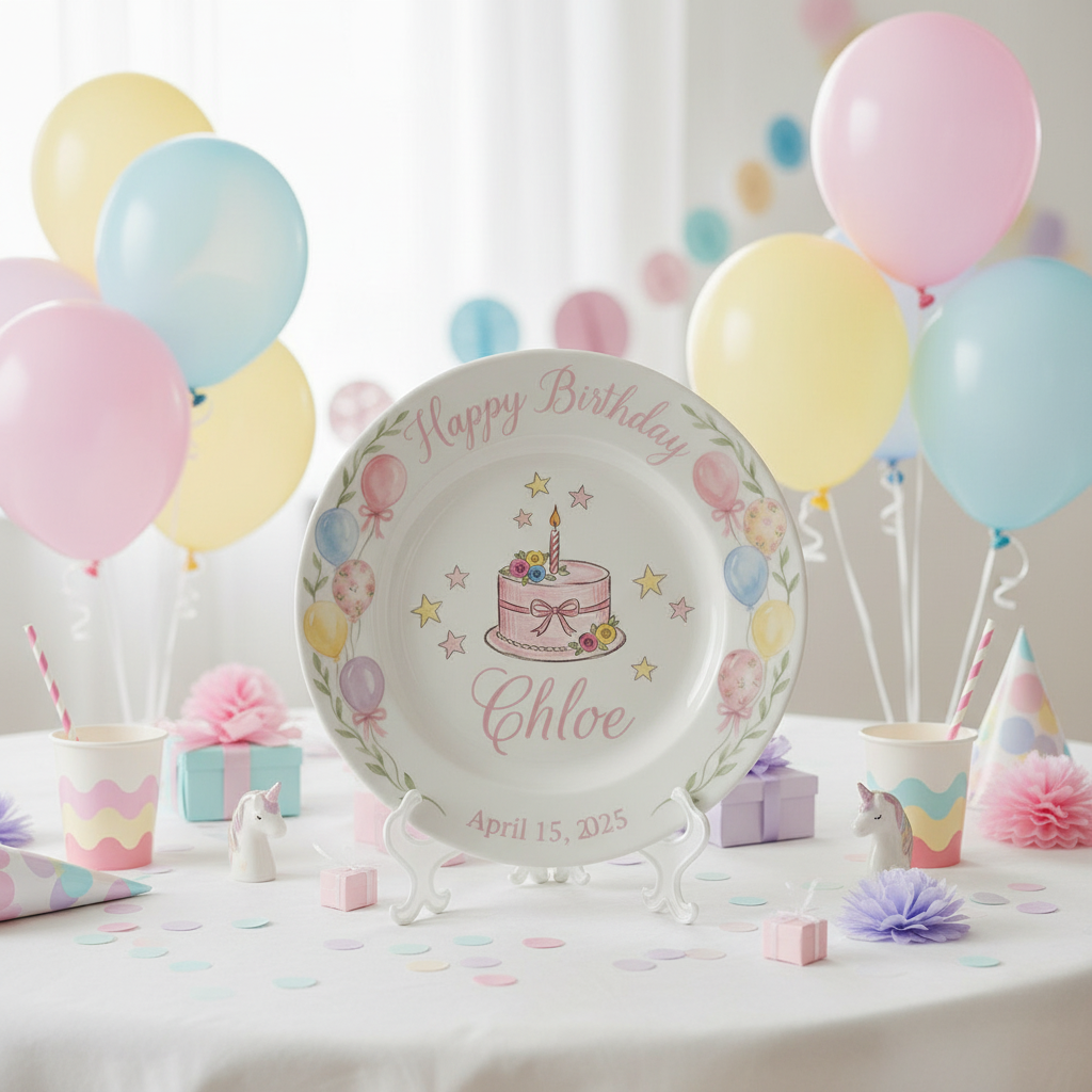 Personalized Baby Girl Ceramic Birthday Plate – Custom Hand Painted Ceramic Gift - BCP145