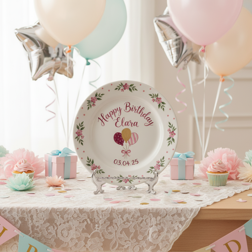 Personalized Baby Girl Ceramic Birthday Plate – Custom Hand Painted Ceramic Gift - BCP146