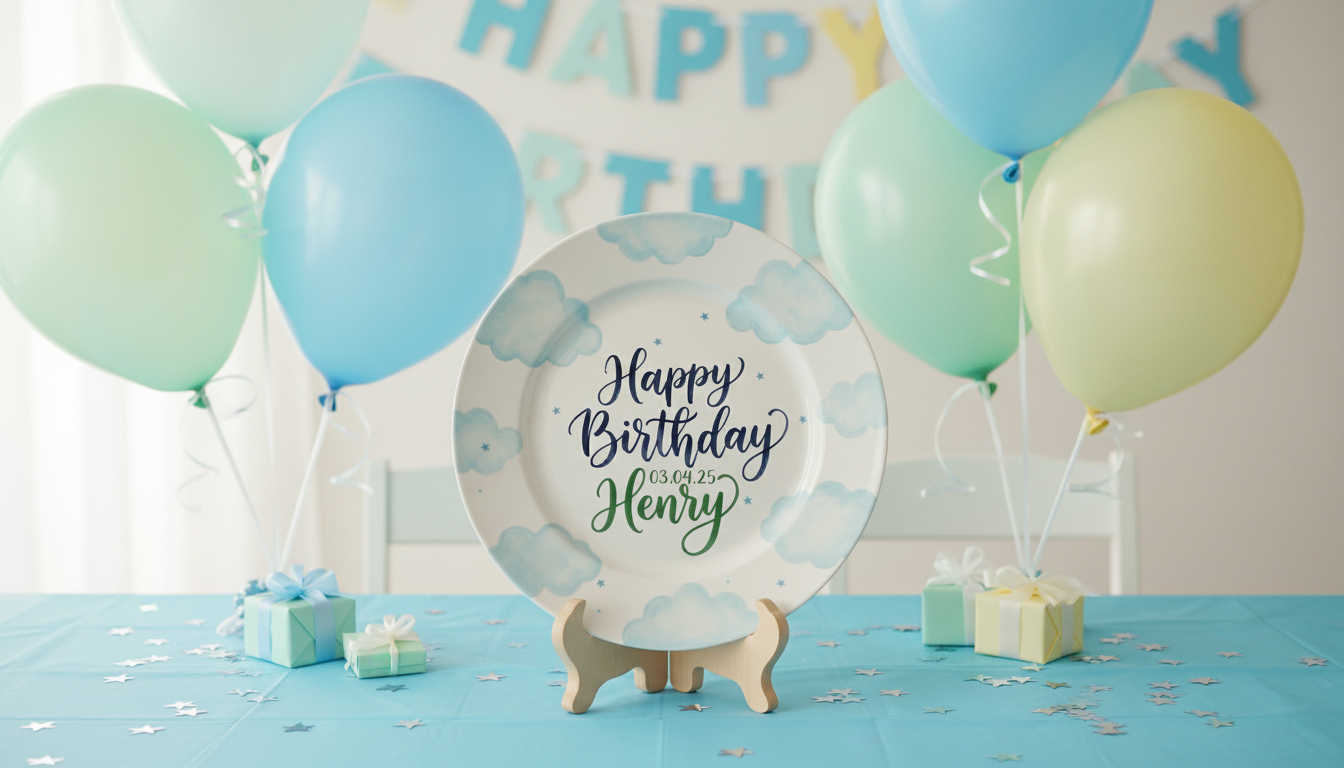 Personalized Baby Boy's Ceramic Birthday Plate – Custom Hand Painted Ceramic Gift - BCP154