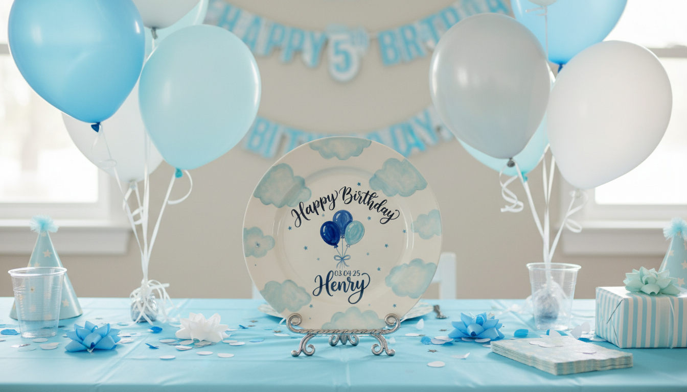 Personalized Baby Boy's Ceramic Birthday Plate – Custom Hand Painted Ceramic Gift - BCP155
