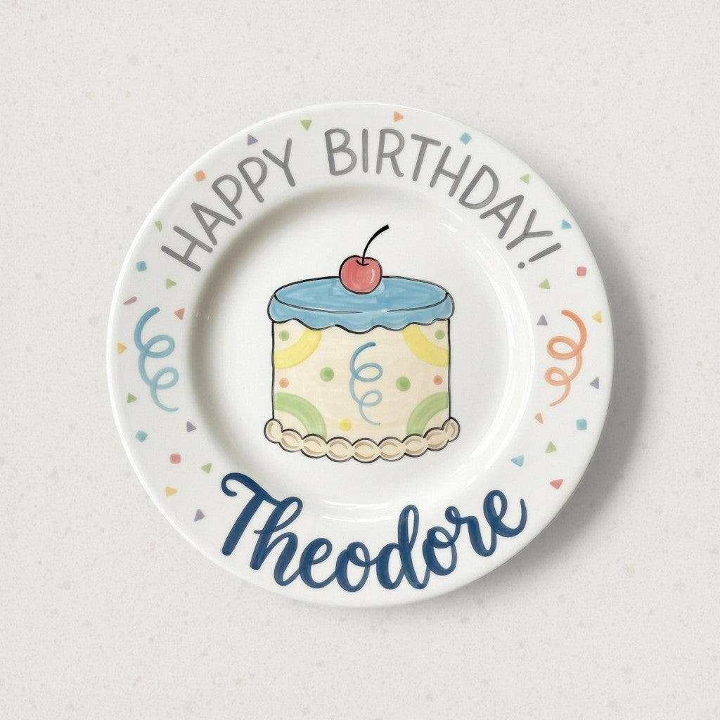 Personalized Boy's Ceramic Birthday Plate - Custom Name & Hand-Painted Keepsake - BCP06