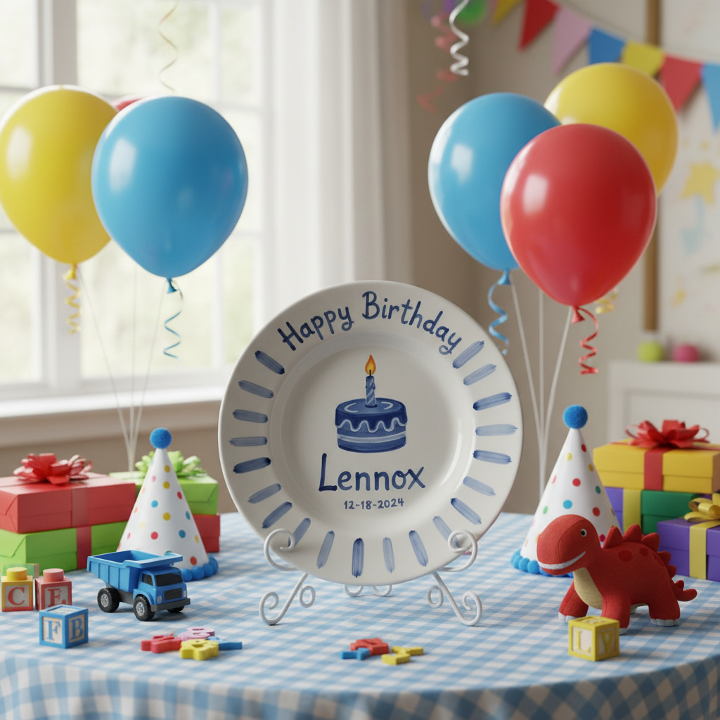 Personalized Boy Birthday Plate – Custom Hand-Painted Ceramic Gift - BCP69