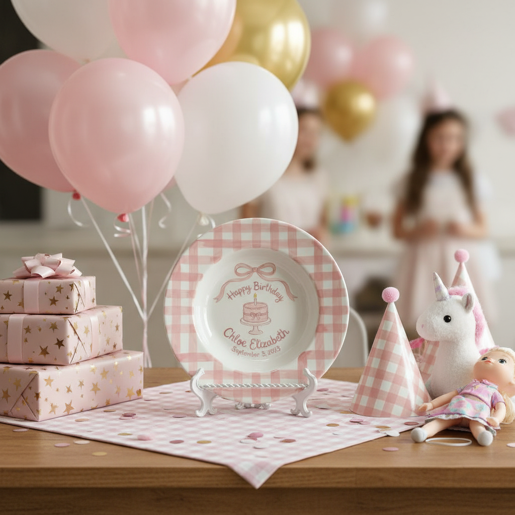 Personalized Girl's Ceramic Birthday Plate - Custom Name & Hand-Painted Keepsake- BCP78
