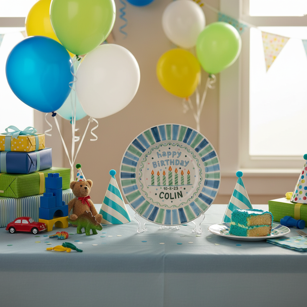 Personalized Boy Birthday Plate – Custom Hand-Painted Ceramic Gift - BCP70