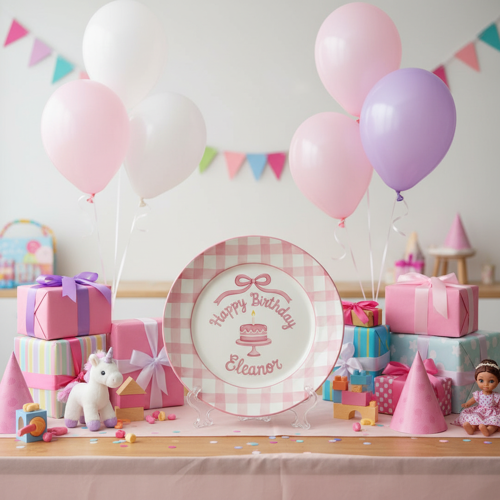 Personalized Girl's Ceramic Birthday Plate - Custom Name & Hand-Painted Floral Keepsake- BCP89