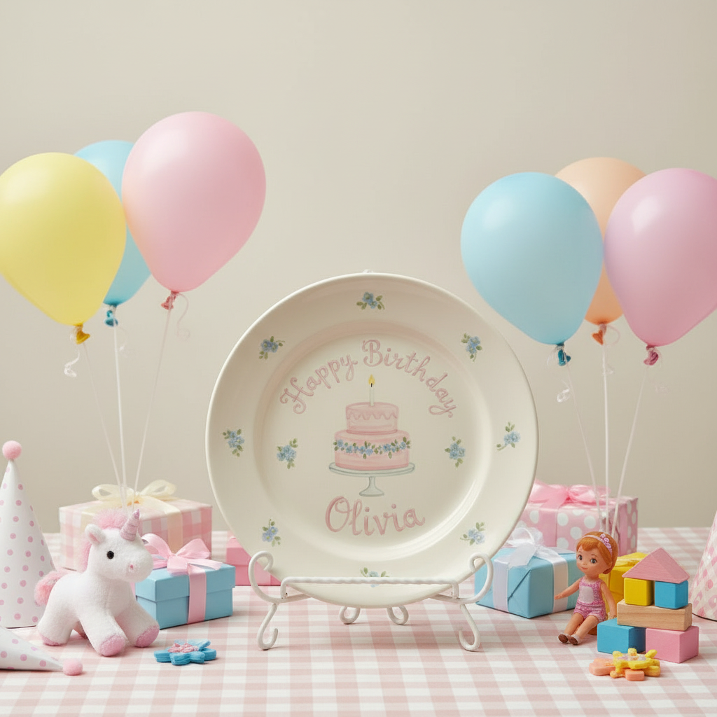 Personalized Girl's Ceramic Birthday Plate - Custom Name & Hand-Painted Floral Keepsake- BCP100