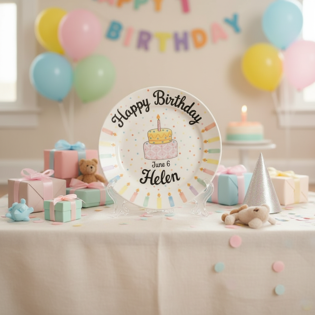 Personalized Girl's Ceramic Birthday Plate - Custom Name & Hand-Painted Floral Keepsake- BCP68