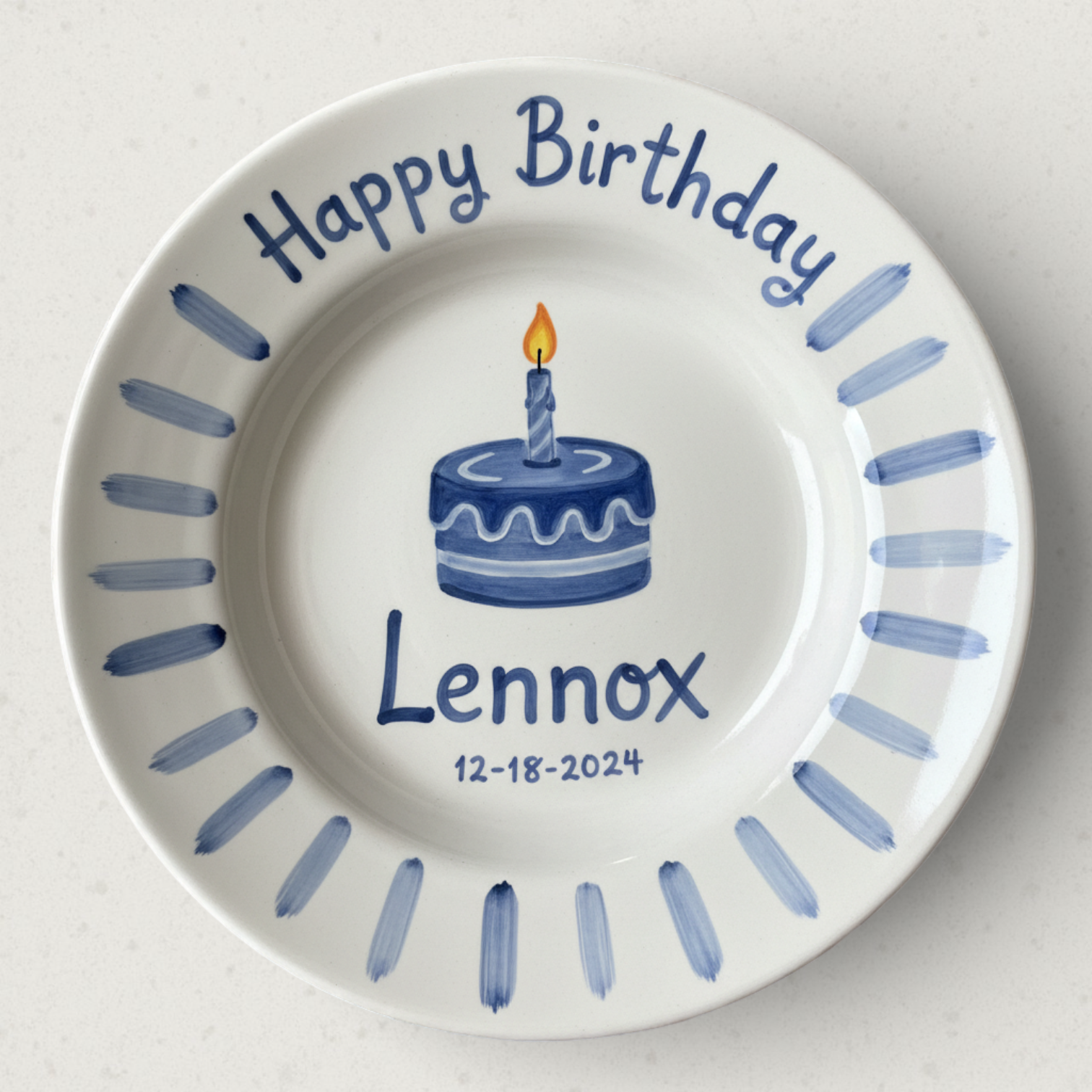 Personalized Boy's Ceramic Birthday Plate - Custom Name & Hand-Painted Keepsake - BCP69