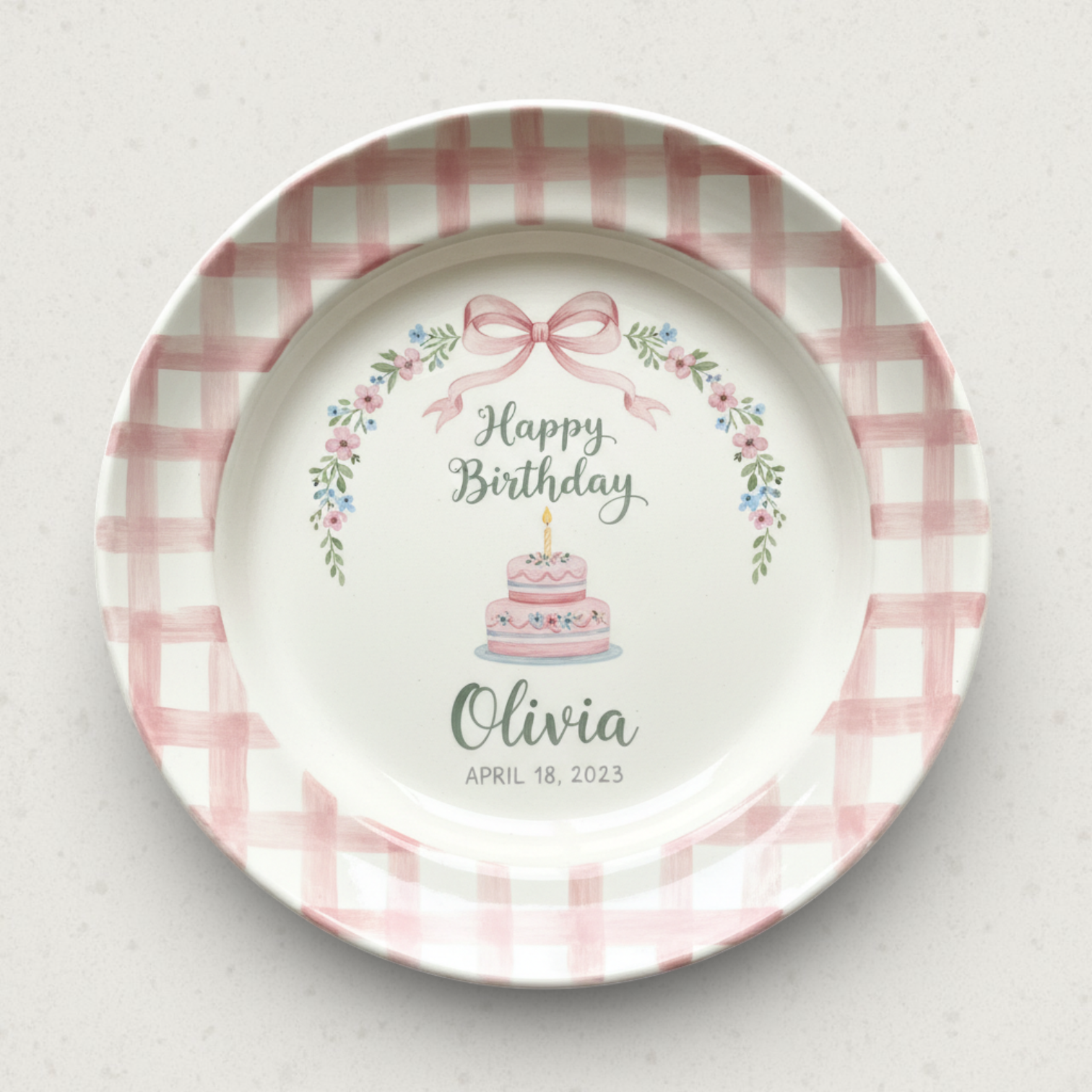 Personalized Baby Girl Ceramic Birthday Plate - Custom Name & Floral Keepsake Gift - BCP102