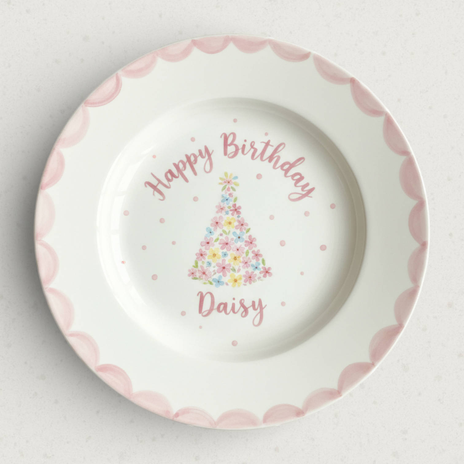 Personalized Girl's Ceramic Birthday Plate - Custom Name & Hand-Painted Floral Keepsake- BCP103