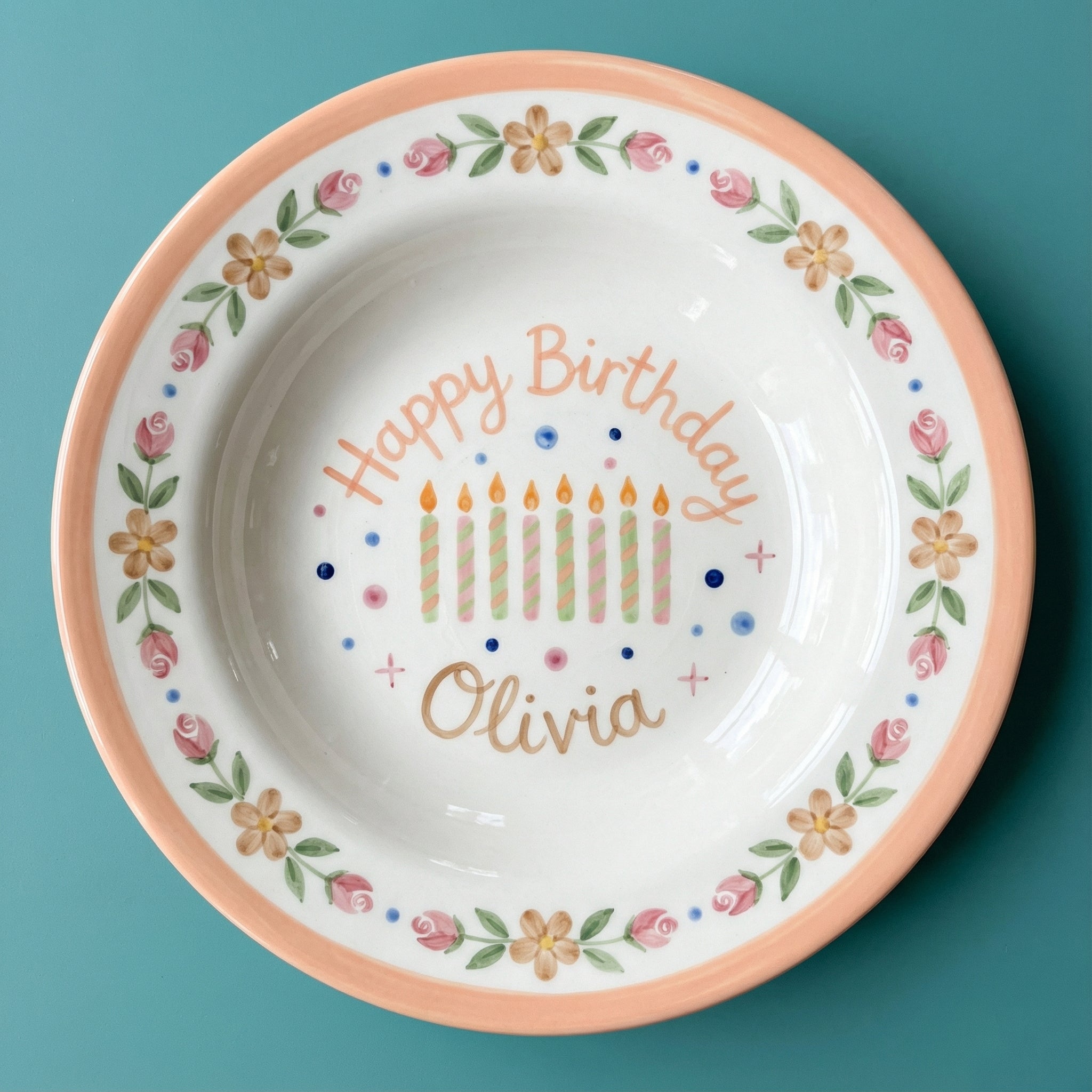 Personalized Girl Birthday Plate – Custom Hand-Painted Ceramic Gift - BCP72
