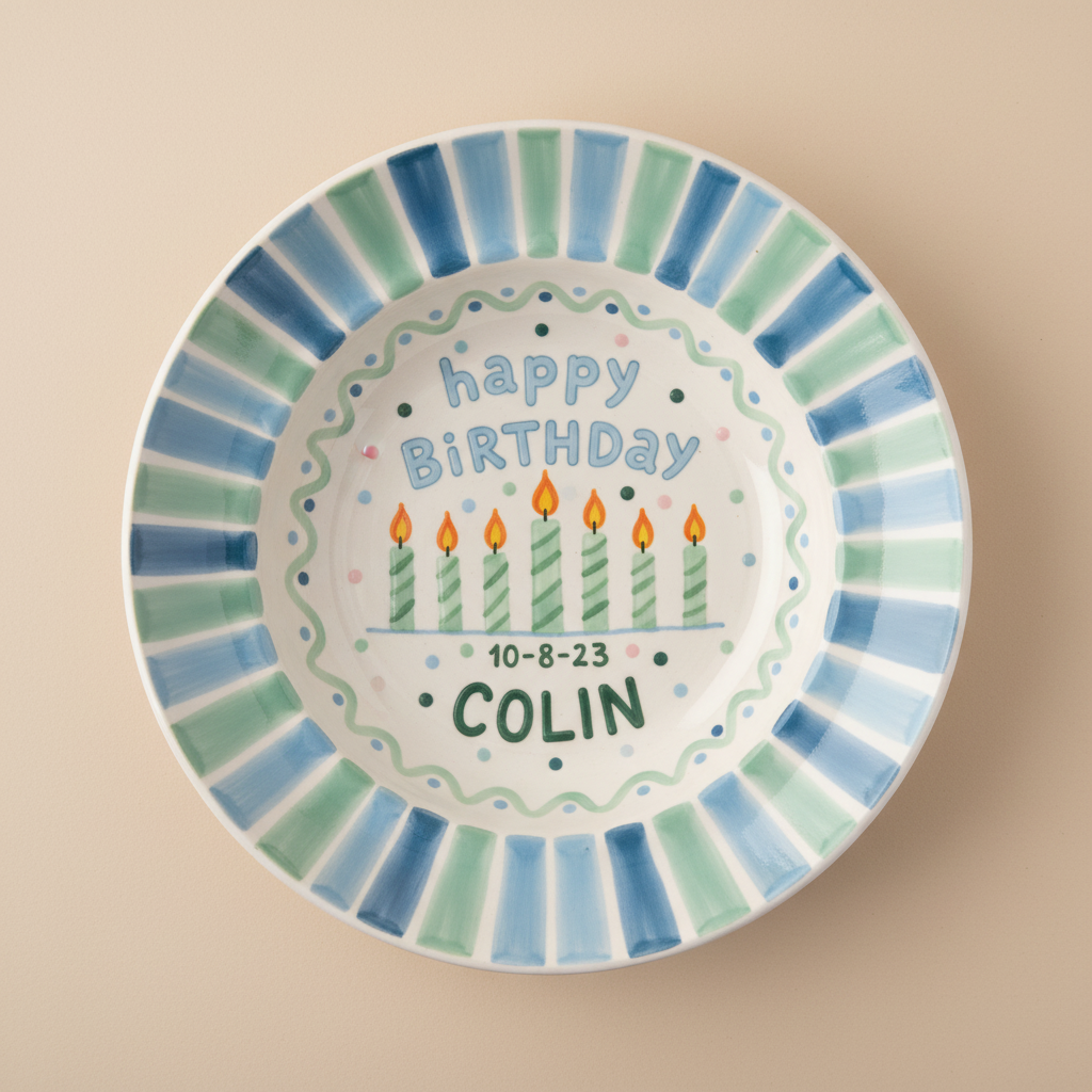 Personalized Boy Birthday Plate – Custom Hand-Painted Ceramic Gift - BCP70