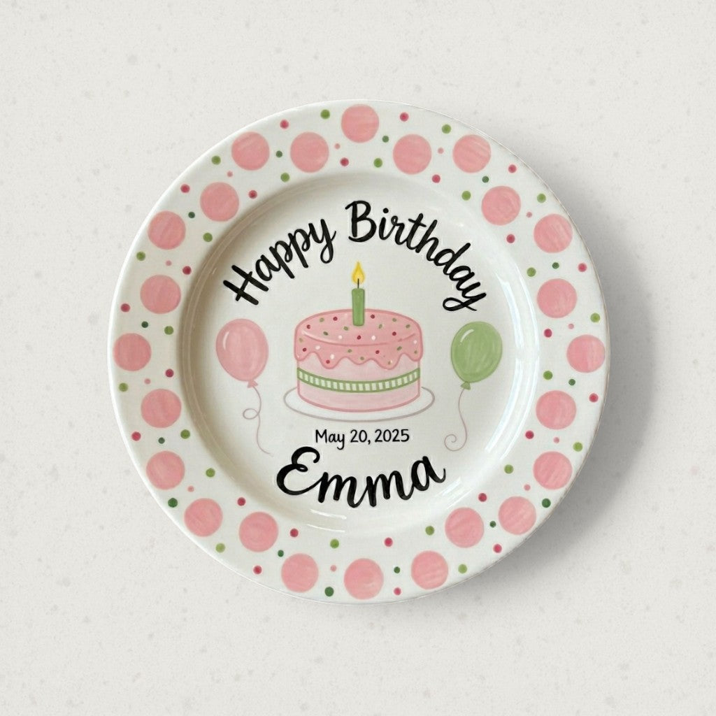 Personalized Girl's Ceramic Birthday Plate - Custom Name & Hand-Painted Floral Keepsake- BCP14