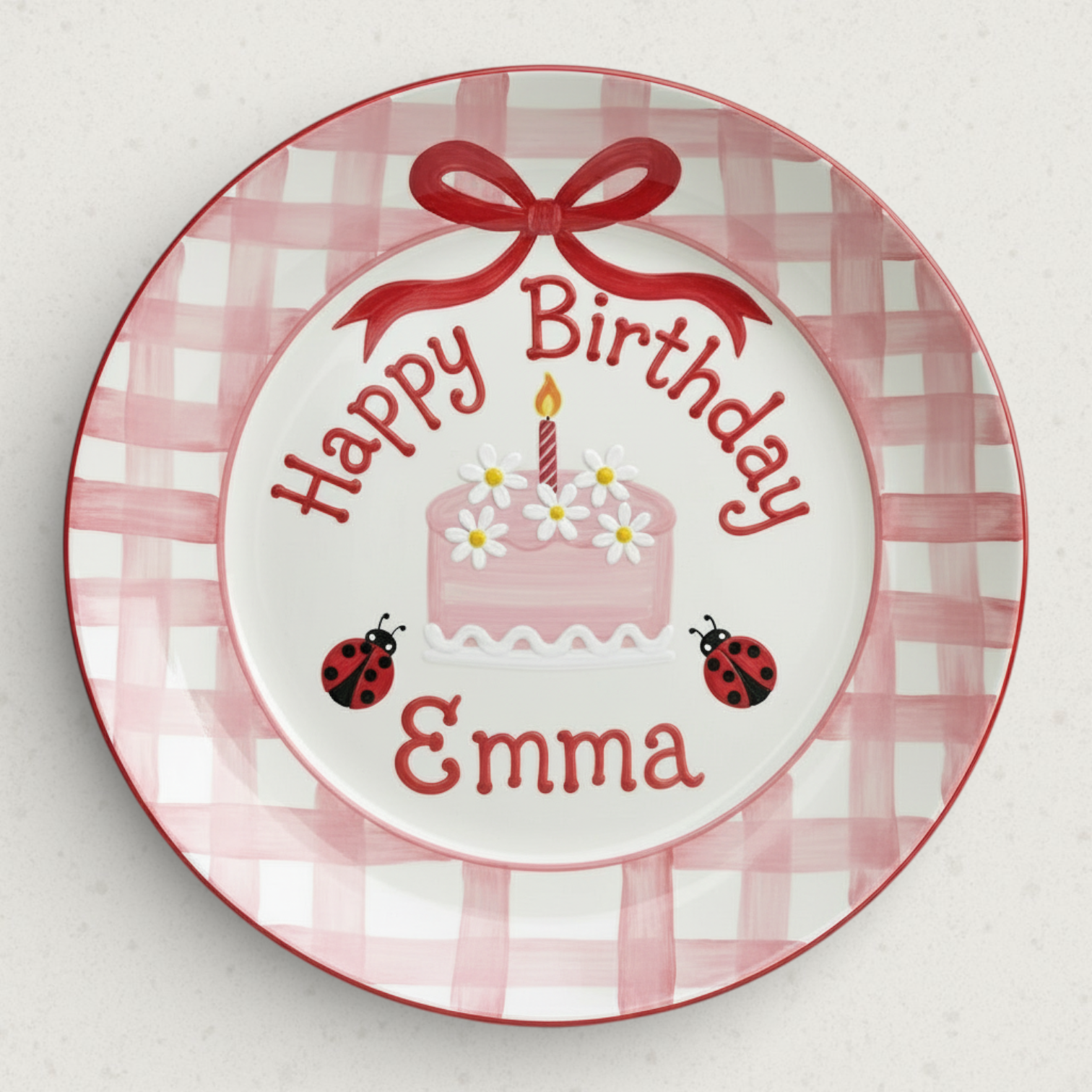 Personalized Girl's Ceramic Birthday Plate - Custom Name & Hand-Painted Floral Keepsake- BCP96