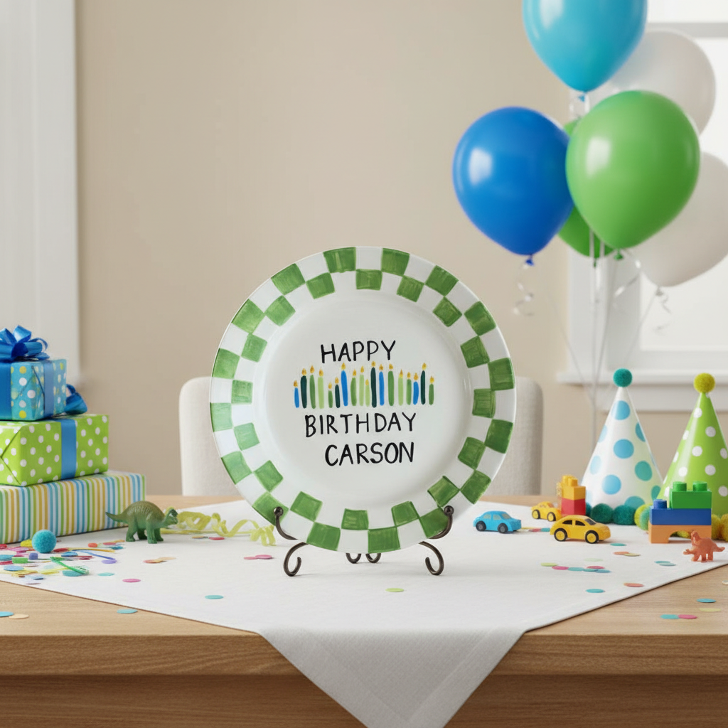 Personalized Birthday Plate – Hand-Painted Ceramic with Candles - BCP47