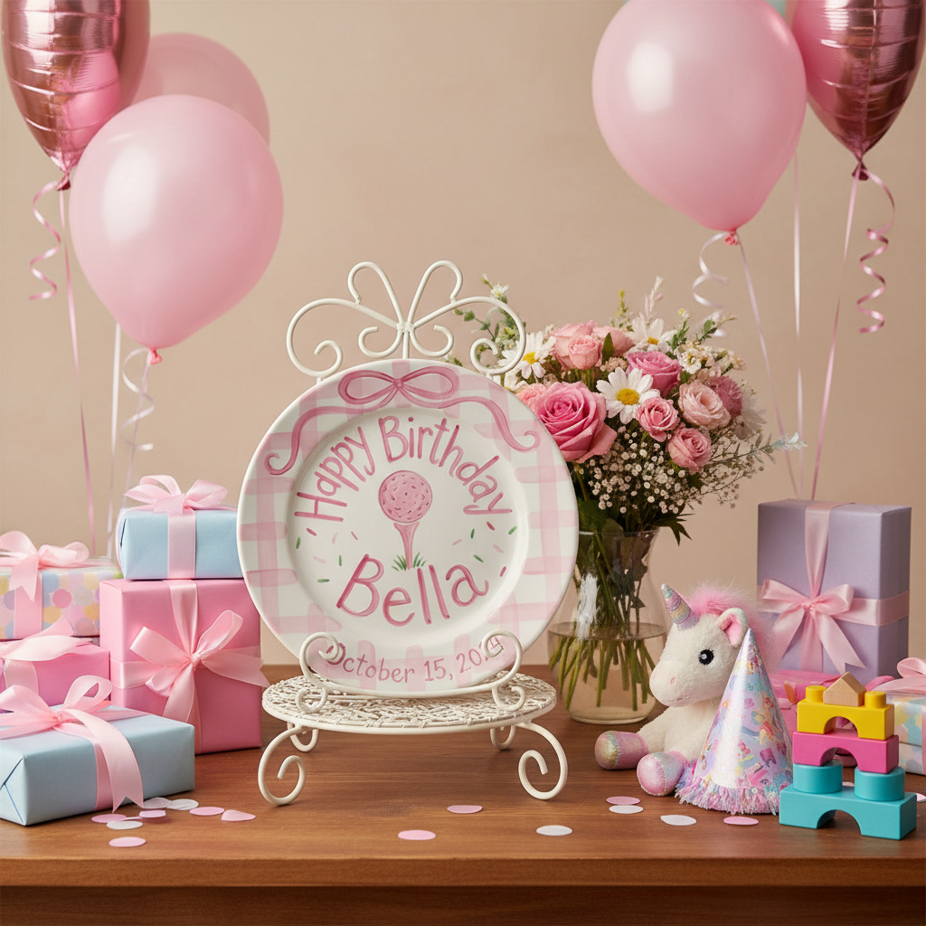 Personalized Girl's Ceramic Birthday Plate - Custom Name & Hand-Painted Floral Keepsake- BCP19