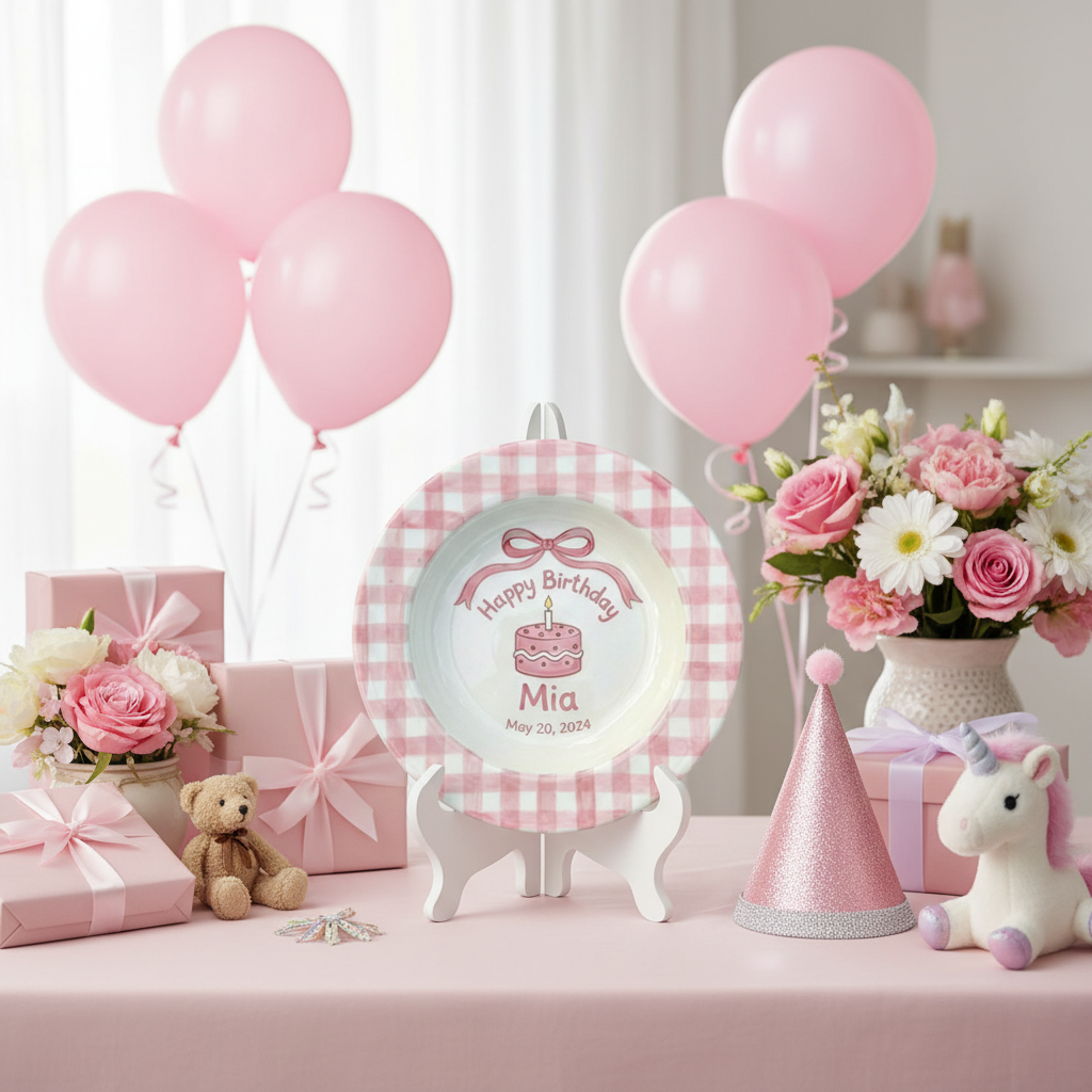 Personalized Baby Girl Ceramic Birthday Plate – Custom Hand Painted Ceramic Gift - BCP76