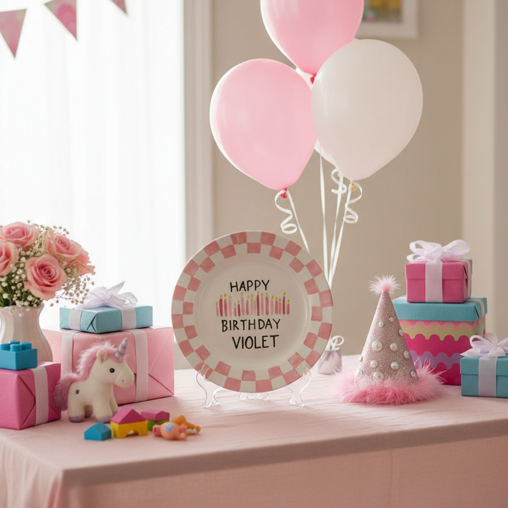 Personalized Baby Girl Ceramic Birthday Plate – Custom Hand Painted Ceramic Gift - BCP47