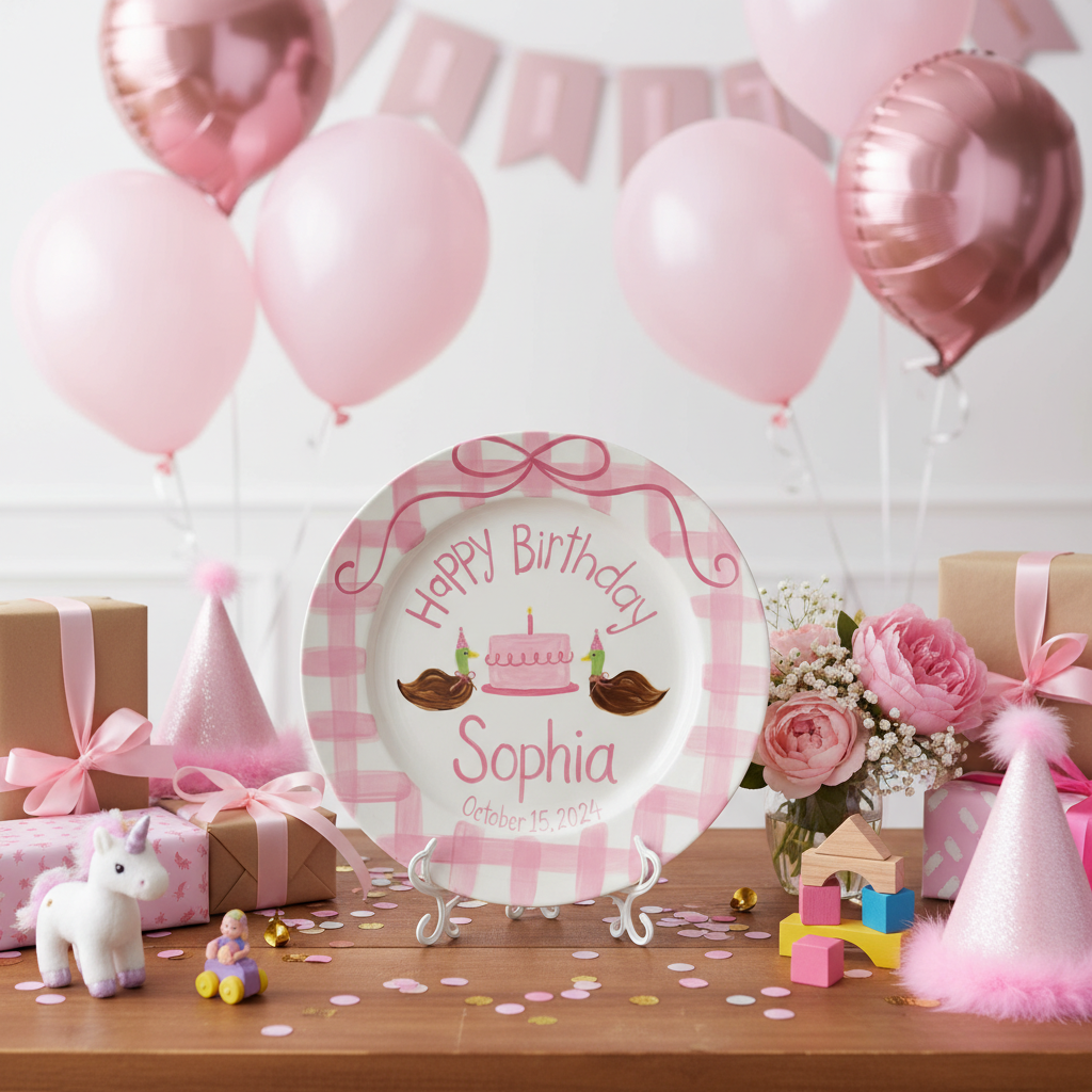 Personalized Girl's Ceramic Birthday Plate - Custom Name & Hand-Painted Floral Keepsake- BCP61