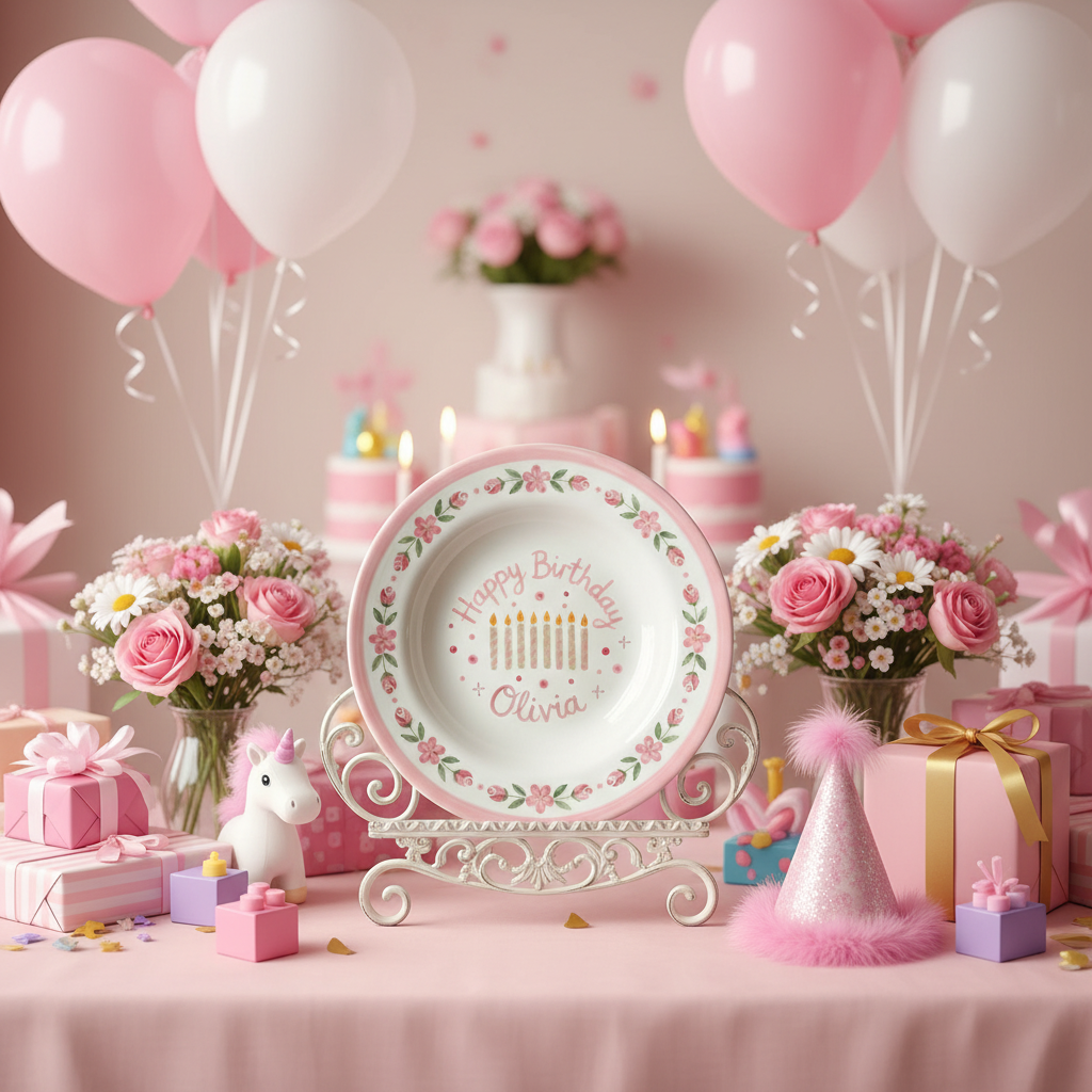Personalized Girl Birthday Plate – Custom Hand-Painted Ceramic Gift - BCP72