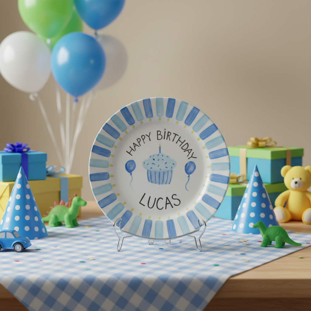 Personalized Boy Birthday Plate – Custom Hand-Painted Ceramic Gift - BCP55