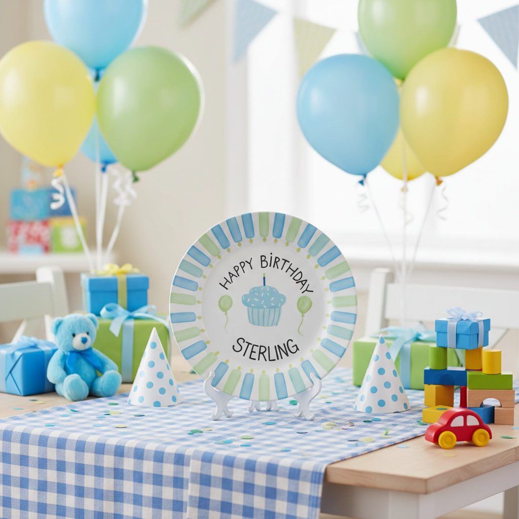 Personalized Boy's Ceramic Birthday Plate - Custom Name & Hand-Painted Keepsake - BCP55