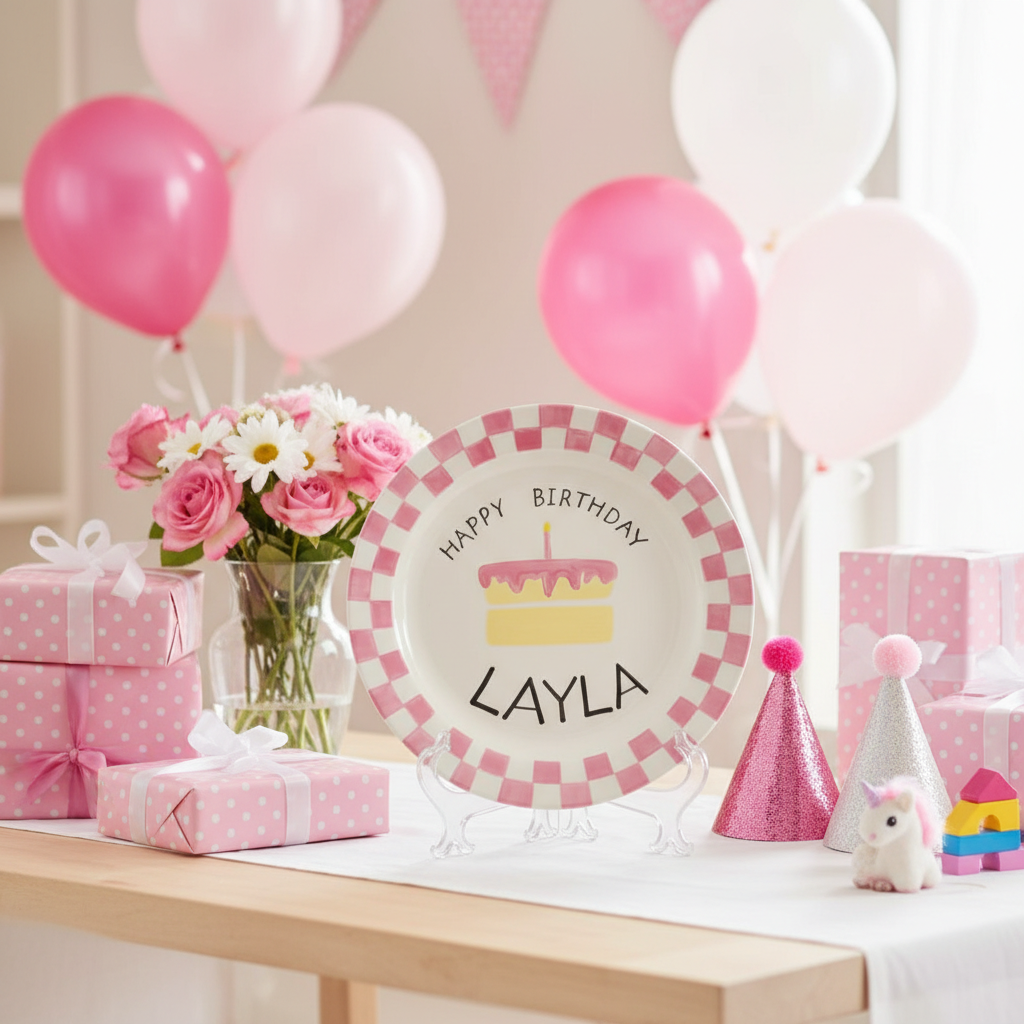 Personalized Baby Girl Ceramic Birthday Plate – Custom Hand Painted Ceramic Gift - BCP56