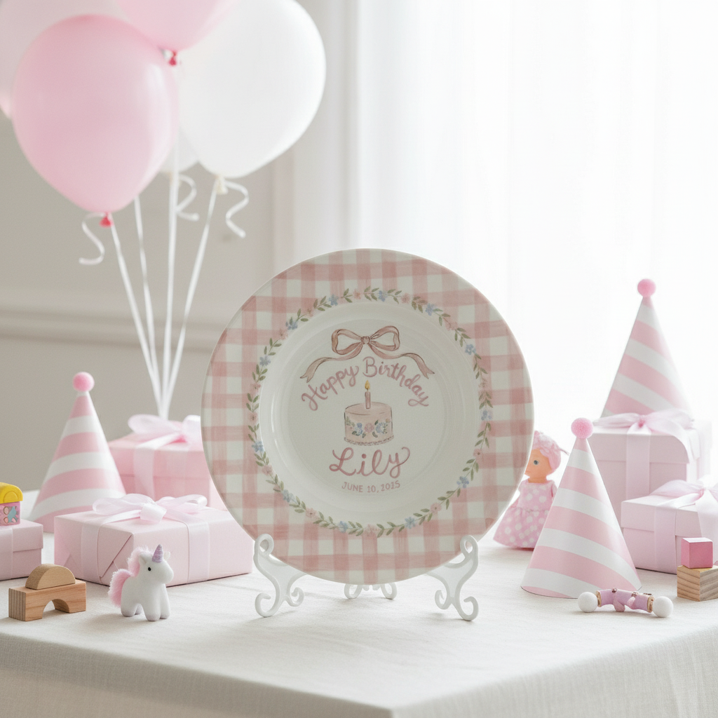 Personalized Baby Girl Ceramic Birthday Plate - Custom Name & Floral Keepsake Gift - BCP77