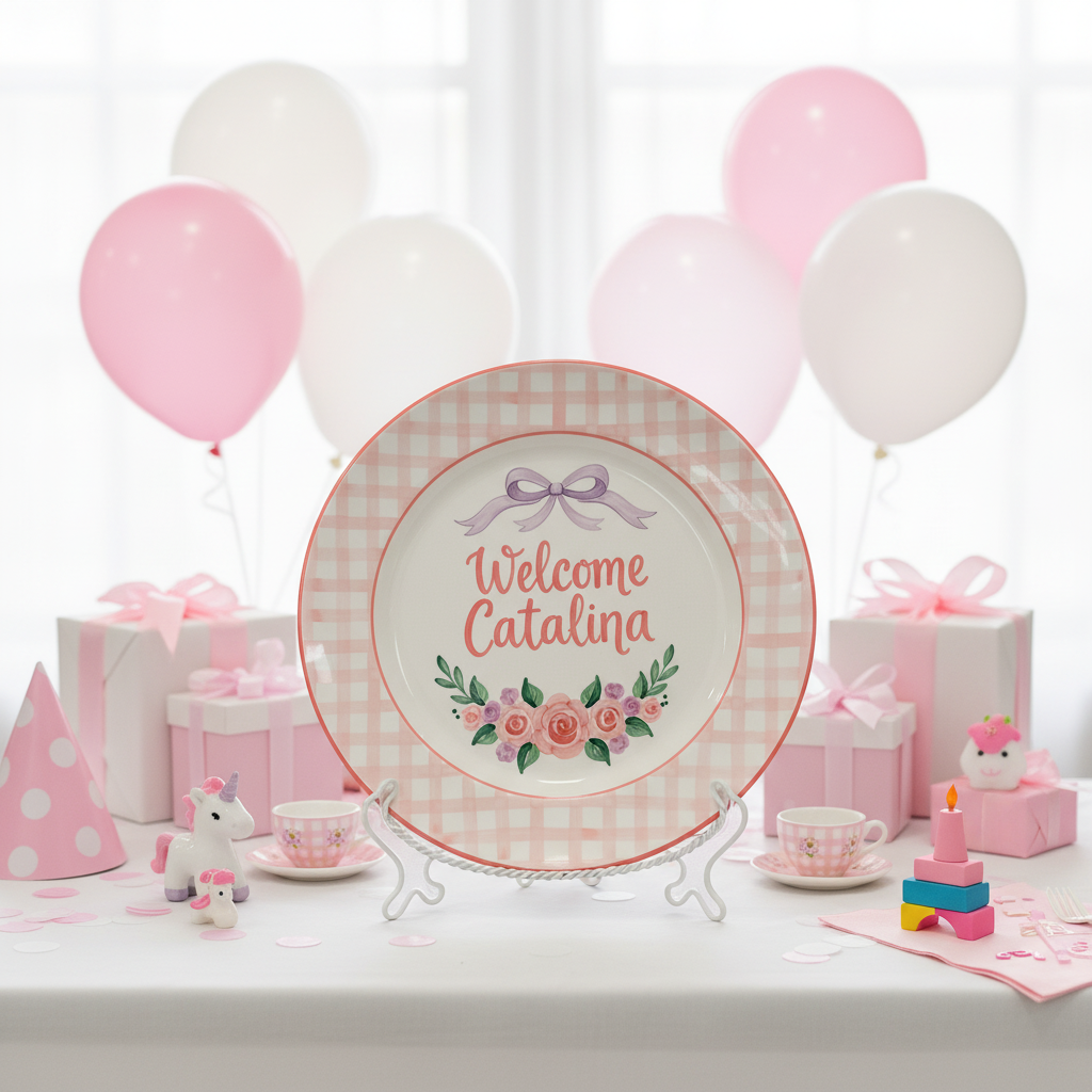 Personalized Girl's Ceramic Birthday Plate - Custom Name & Hand-Painted Keepsake- BCP84