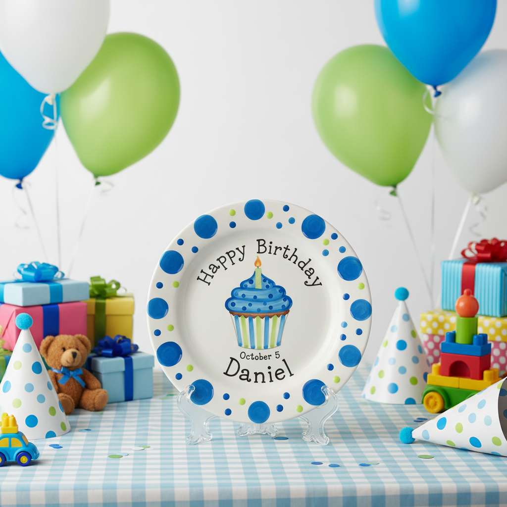 Personalized Boy's Ceramic Birthday Plate - Custom Name & Hand-Painted Keepsake - BCP101