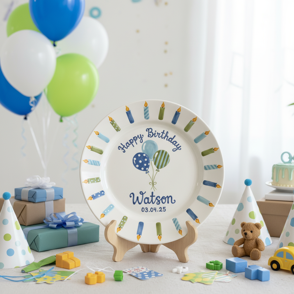 Personalized Boy Birthday Plate – Custom Hand-Painted Ceramic Gift - BCP83