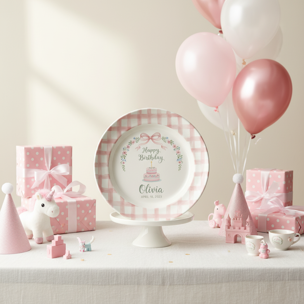 Personalized Baby Girl Ceramic Birthday Plate - Custom Name & Floral Keepsake Gift - BCP102