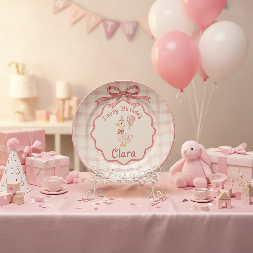 Personalized Girl's Ceramic Birthday Plate - Custom Name & Hand-Painted Floral Keepsake- BCP93