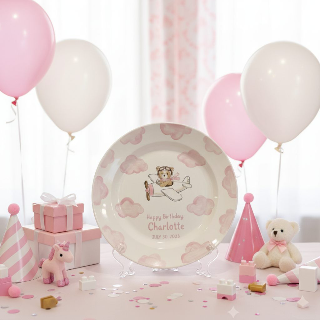 Personalized Girl's Ceramic Birthday Plate - Custom Name & Hand-Painted Floral Keepsake- BCP95