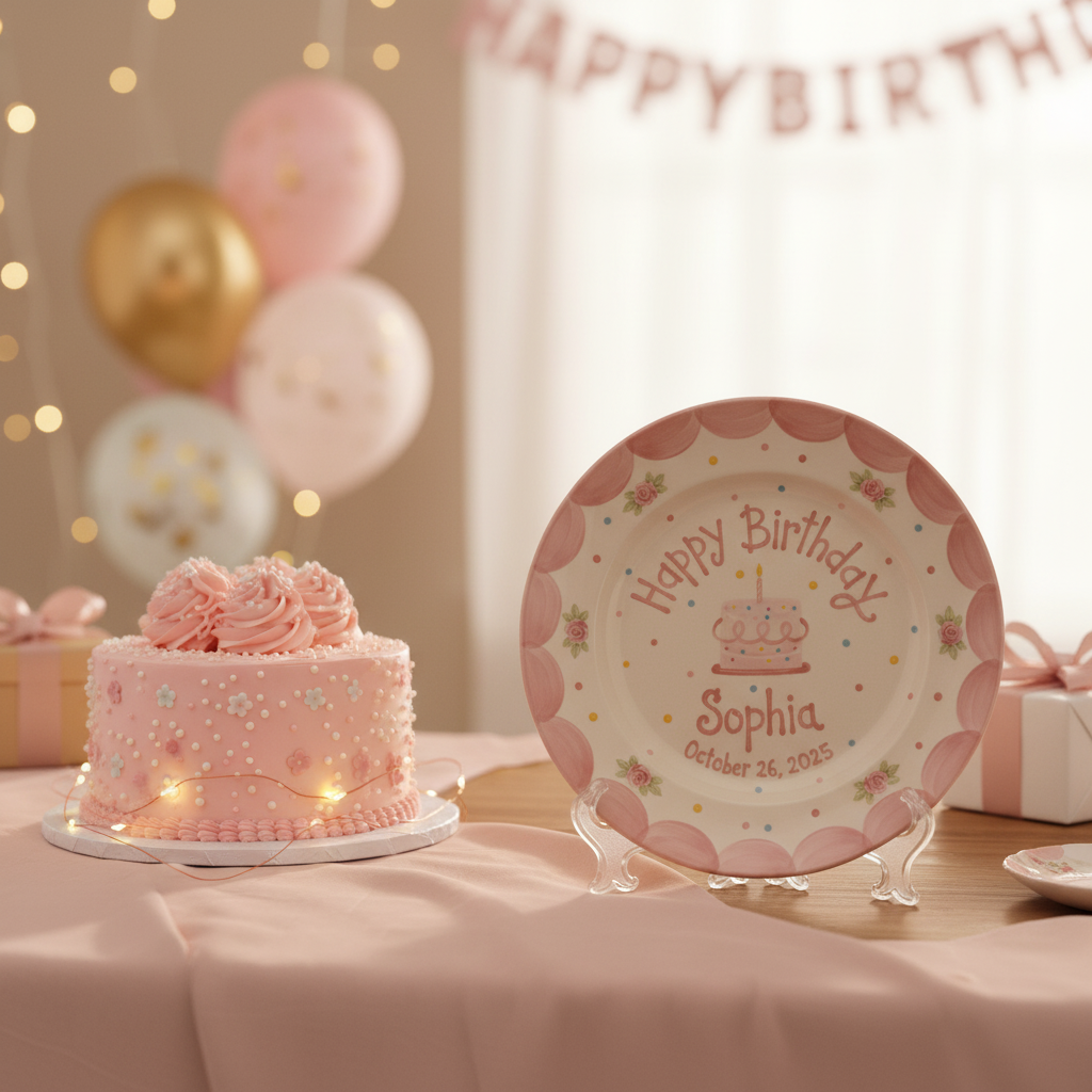 Personalized Baby Girl Ceramic Birthday Plate – Custom Hand Painted Ceramic Gift - BCP105