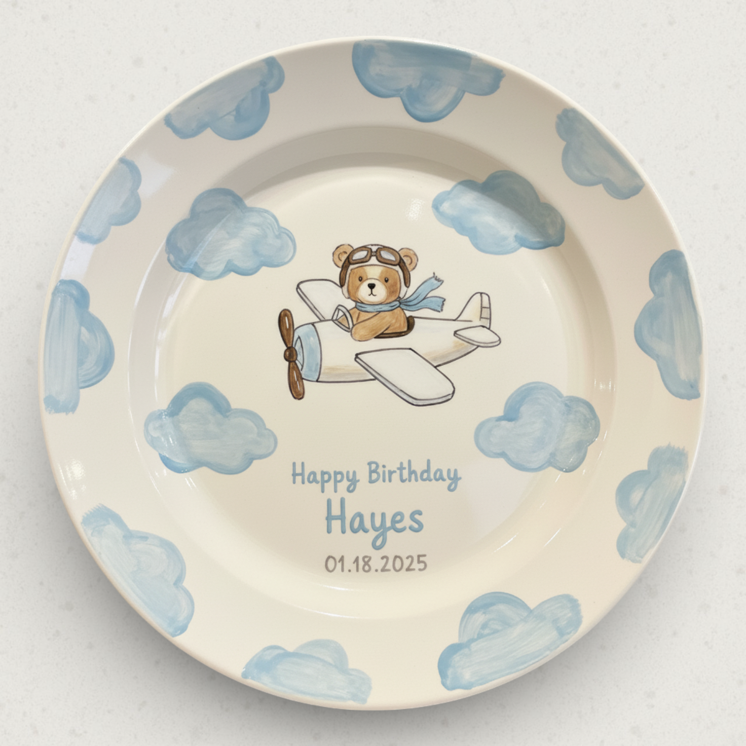 Personalized Boy's Ceramic Birthday Plate - Custom Name & Hand-Painted Keepsake - BCP95B