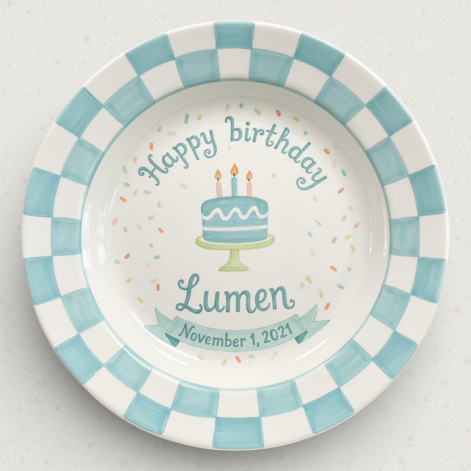 Personalized Boy's Ceramic Birthday Plate - Custom Name & Hand-Painted Keepsake - BCP86