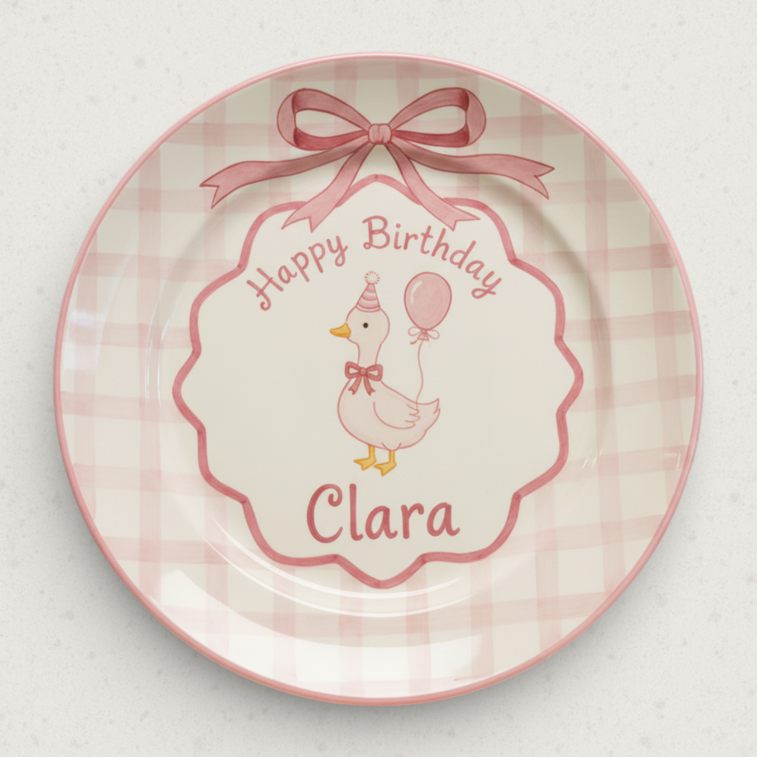 Personalized Girl's Ceramic Birthday Plate - Custom Name & Hand-Painted Floral Keepsake- BCP93