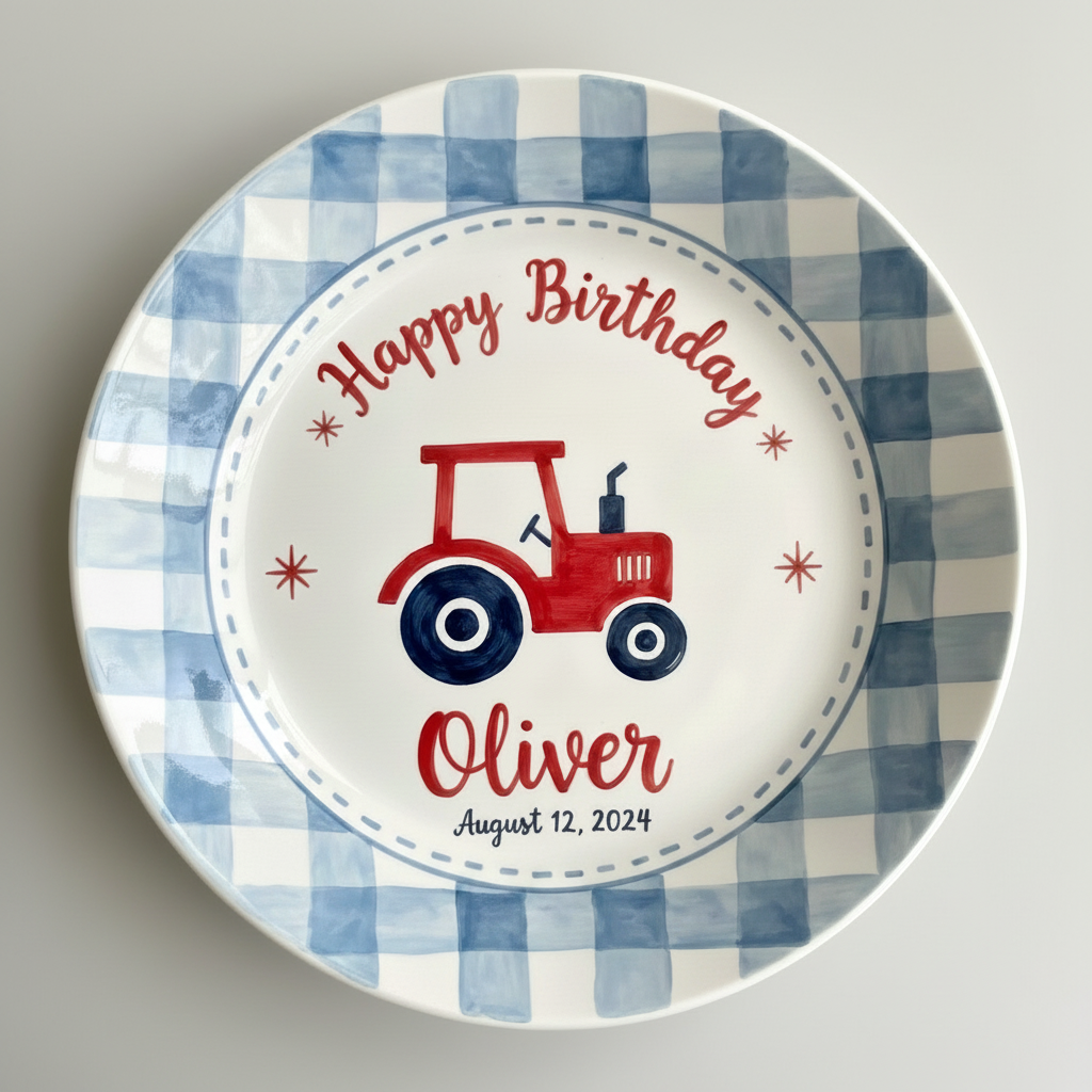 Personalized Boy's Ceramic Birthday Plate - Custom Name & Hand-Painted Keepsake - BCP98
