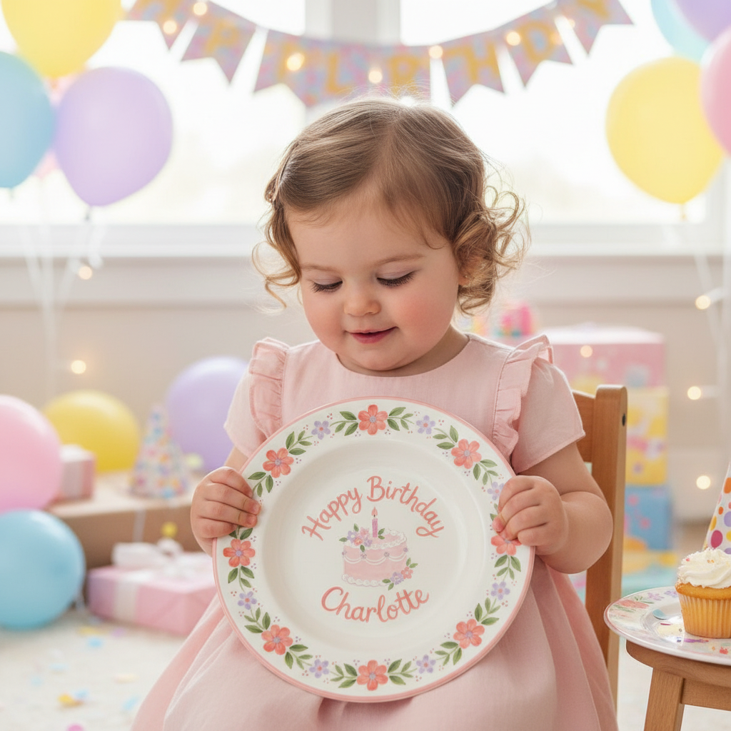 Personalized Girl Birthday Plate – Custom Hand-Painted Ceramic Gift - BCP73