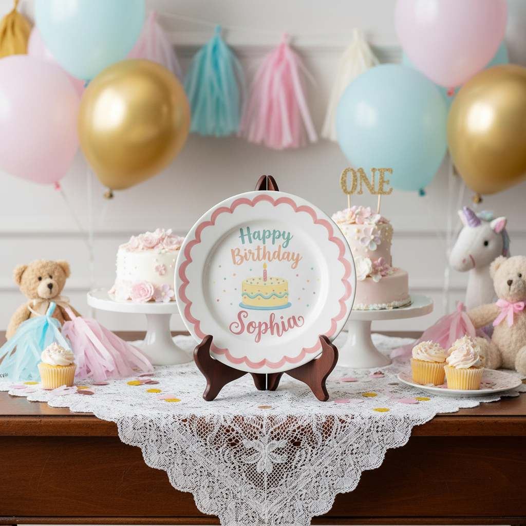 Personalized Baby Girl Ceramic Birthday Plate – Custom Hand Painted Ceramic Gift - BCP114