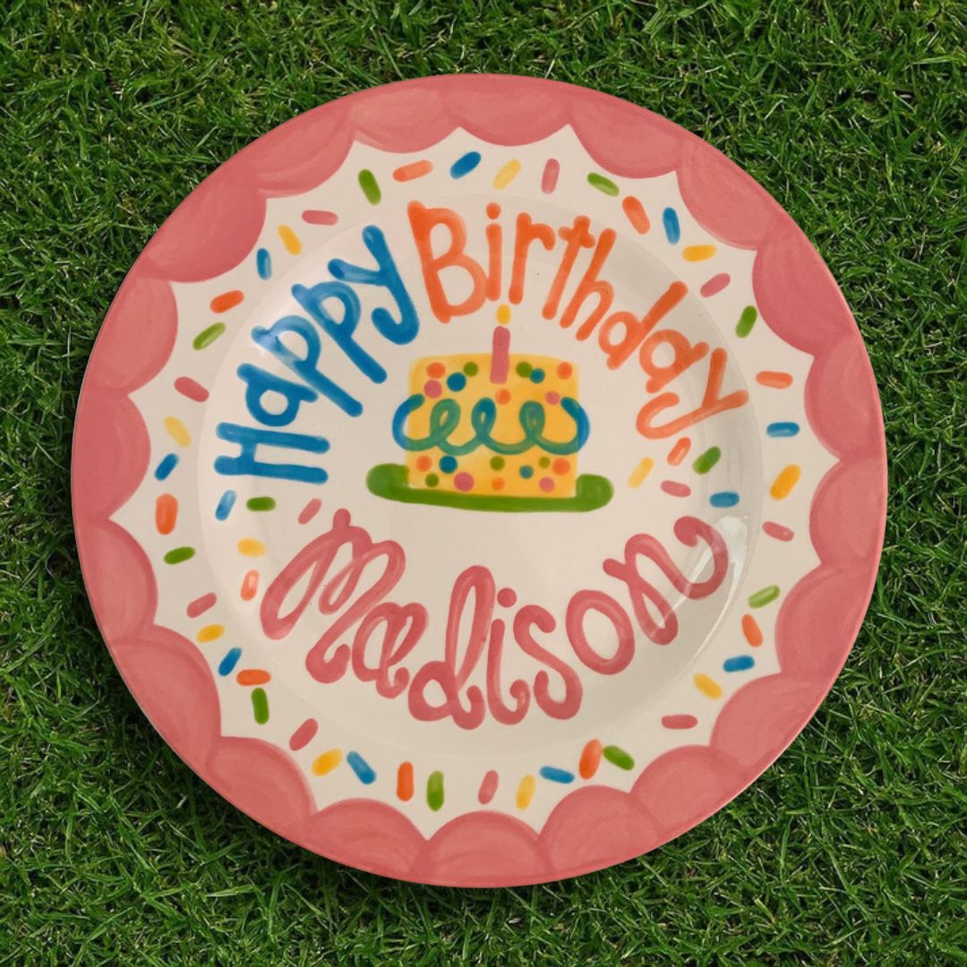 Personalized Sprinkles & Confetti Birthday Plate,  Scallop Edge - BCP17