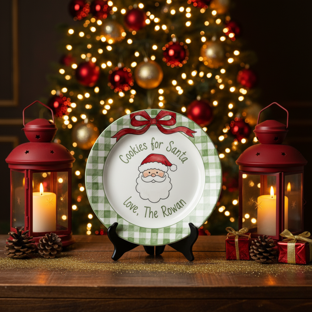 Personalized Ceramic Cookies with Santa Plate - Custom Holiday Gift - CFS15