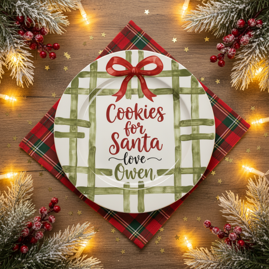 Personalized Ceramic Cookies with Santa Plate - Custom Holiday Gift - CFS16