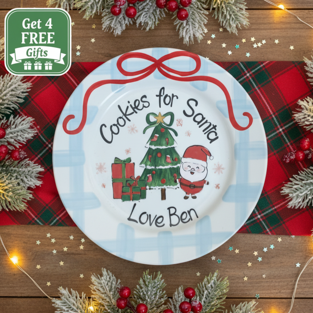 Personalized Hand-Painted Ceramic Cookies for Santa Plate For Boy- CFS06
