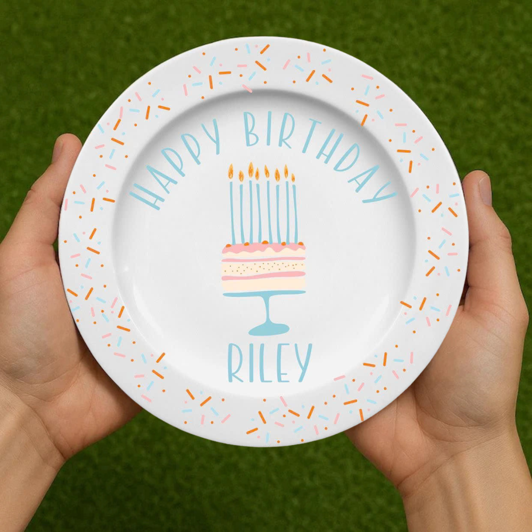 Personalized Birthday Plate with Name – Ceramic Plate with Cake Design - BCP44