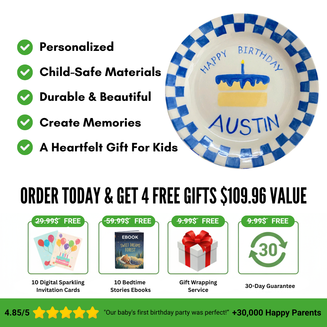 Custom Blue Checkered Birthday Plate – Personalized Ceramic Gift - BCP56