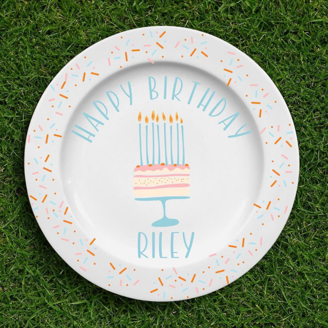 Personalized Birthday Plate with Name – Ceramic Plate with Cake Design - BCP44
