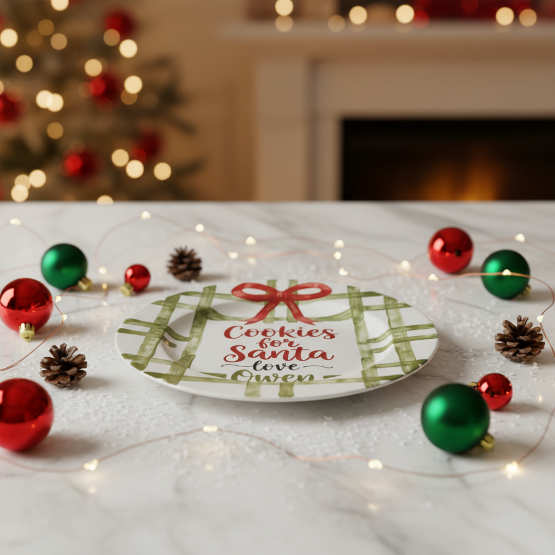 Personalized Ceramic Cookies with Santa Plate - Custom Holiday Gift - CFS16